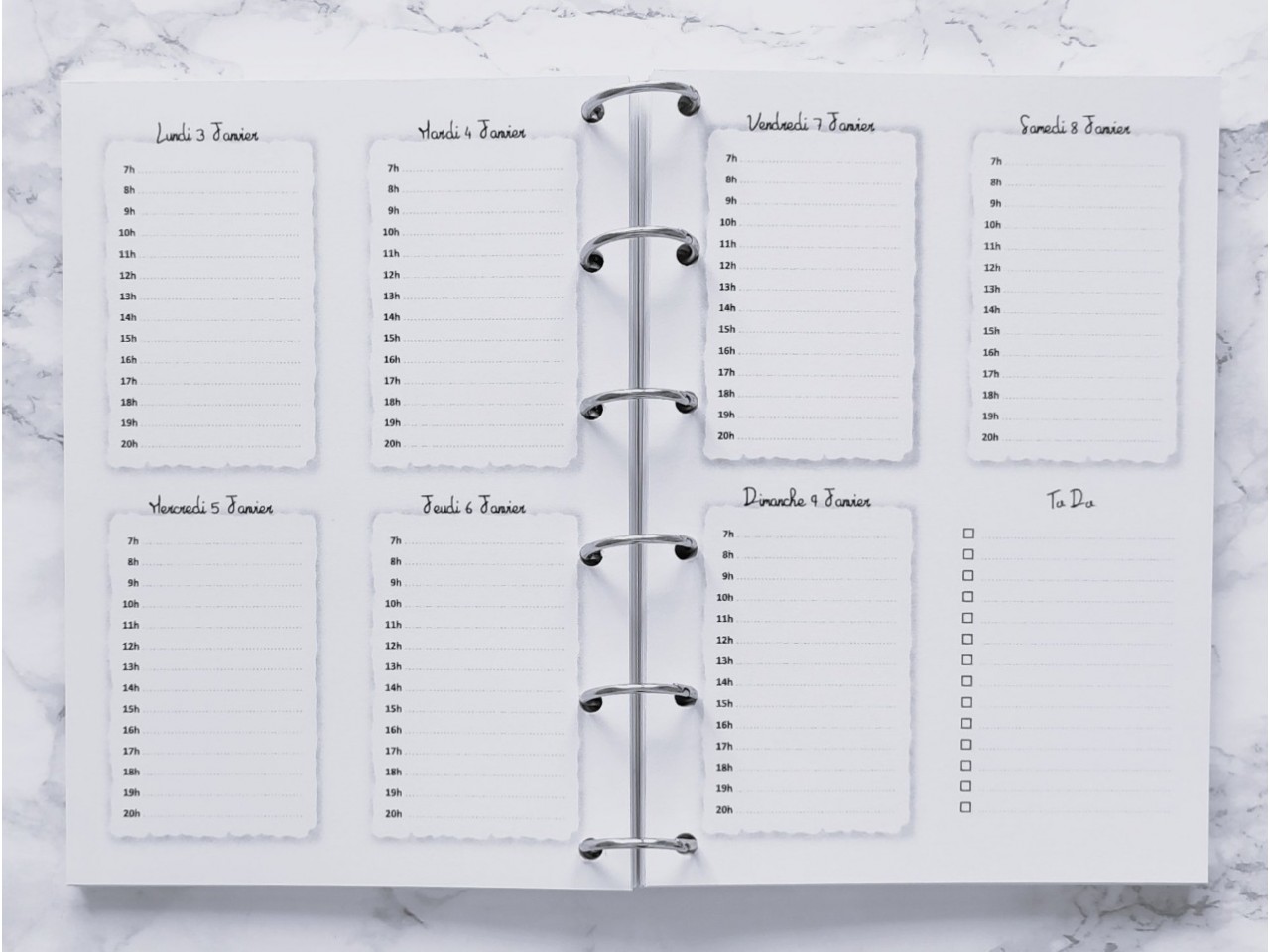Agenda hebdomadaire avec heures  - A4