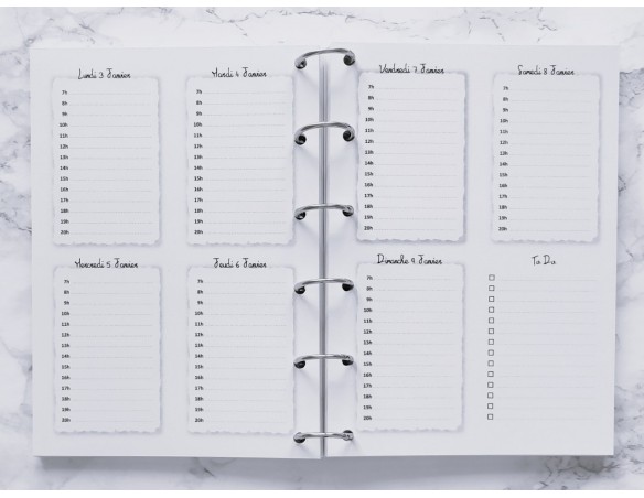 Agenda hebdomadaire avec heures  - A4