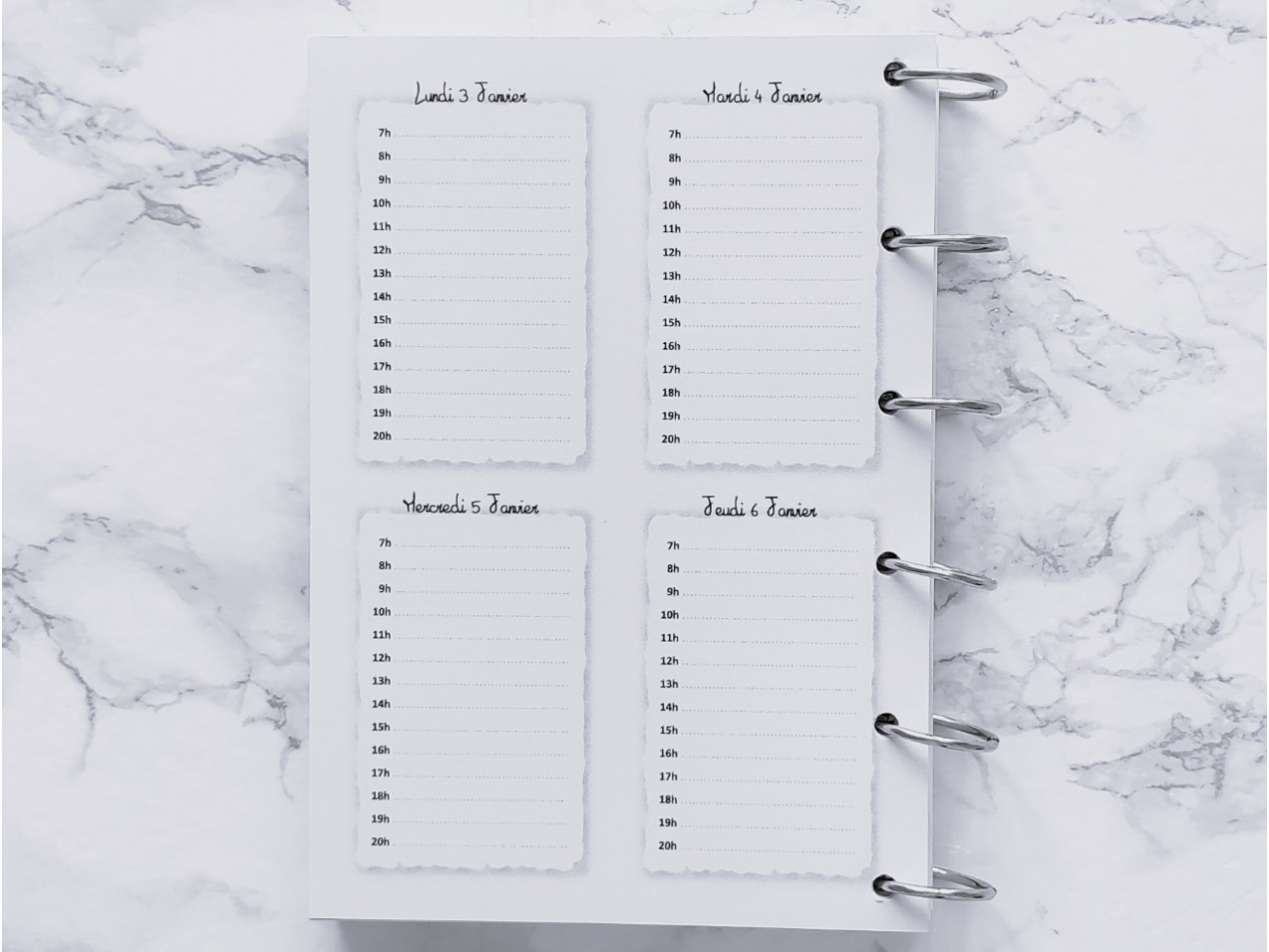 Agenda hebdomadaire avec heures  - A4