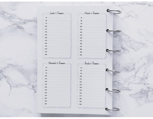 Agenda hebdomadaire avec heures  - A4