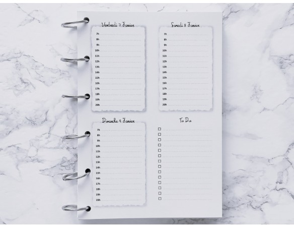 Agenda hebdomadaire avec heures  - A4