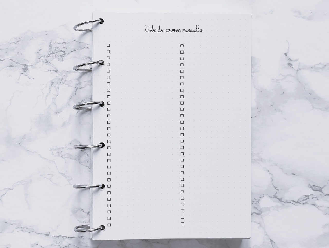 Liste de courses mensuelle - Bujo