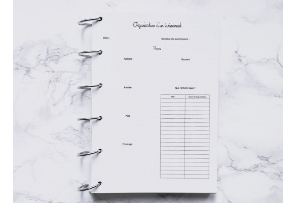 Organisation d'un événement - Bujo