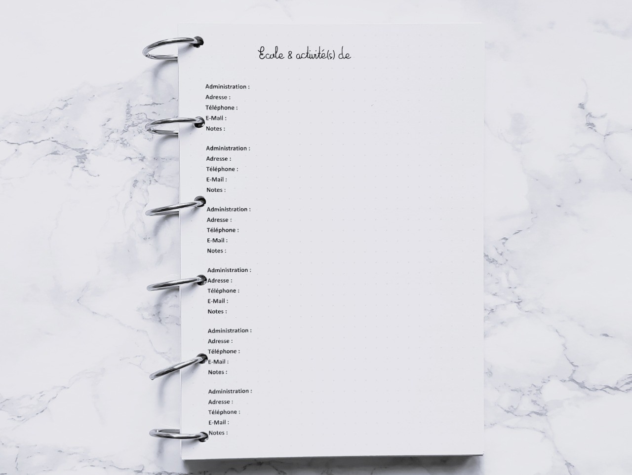 Ecole & activité(s) de (Répertoire) - Bujo