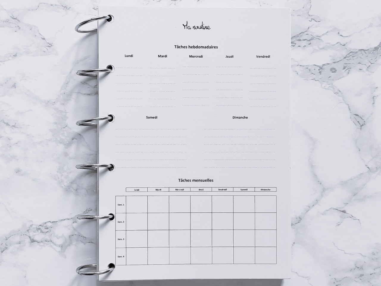 Ma routine hebdomadaire et mensuelle - A4