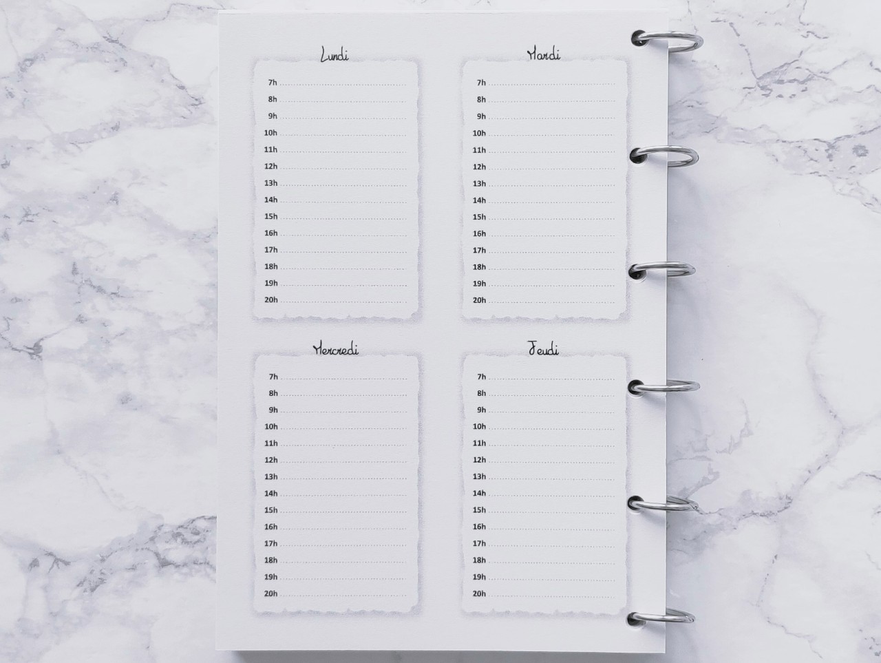 Semaine type avec les heures - A4