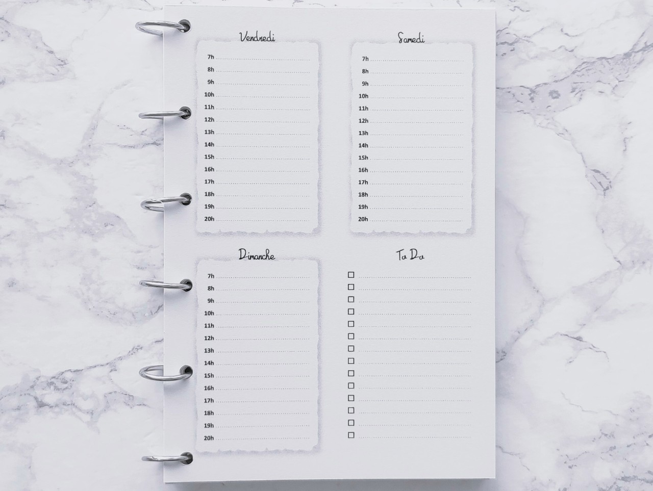 Semaine type avec les heures - A5