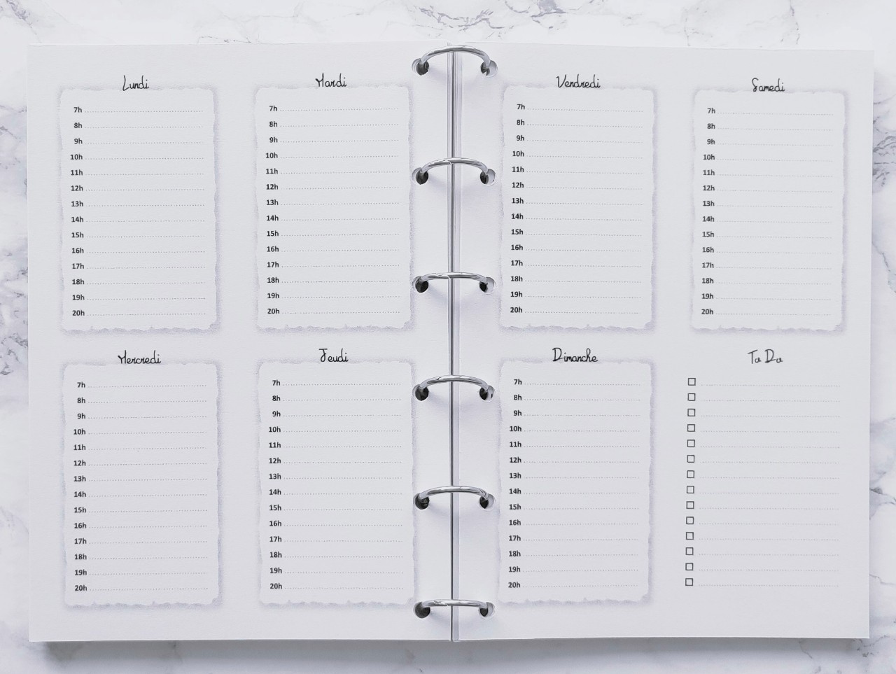 Semaine type avec les heures - A5