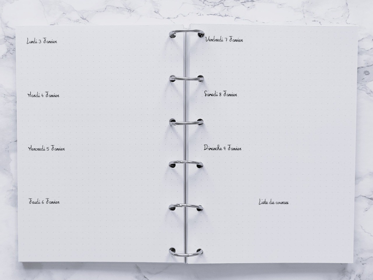 Agenda hebdomadaire cuisine - Bujo